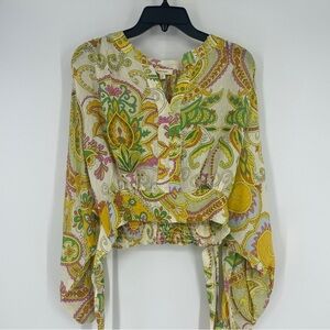 Haute Hippie Women  Paisley Multicolor Blouse Top Size S Wrap Hem Boho